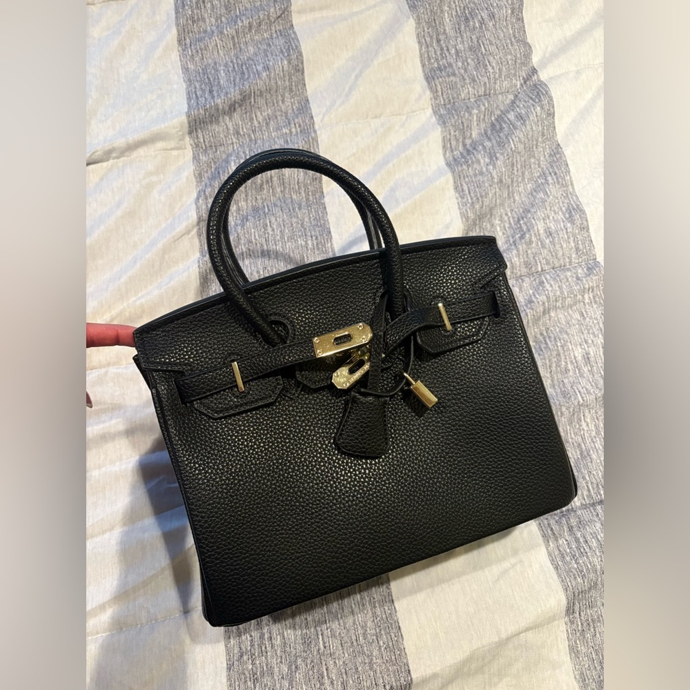 Black & Gold Faux Leather Tote Bag